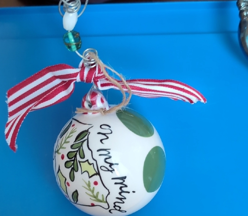 Georgia On My Mind Glory Haus Green and Red Holiday Ornament with Festive Ribbon